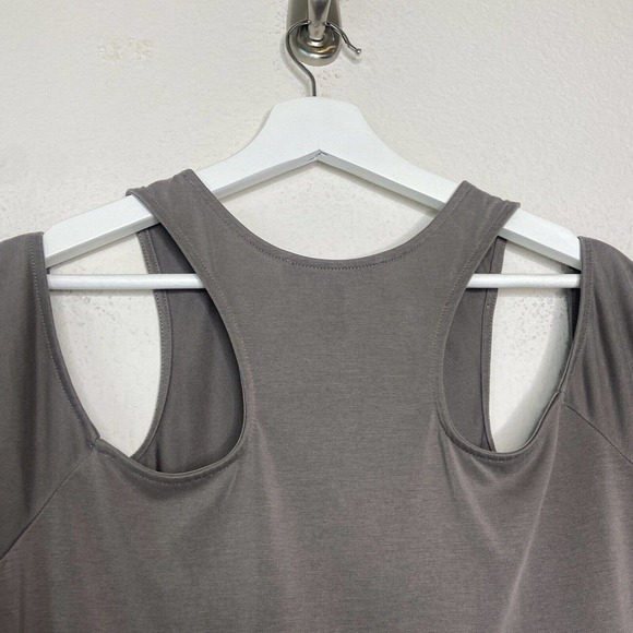 BCBCMaxAzria Kelsey Cold Shoulder Taupe Top L - Picture 8 of 9
